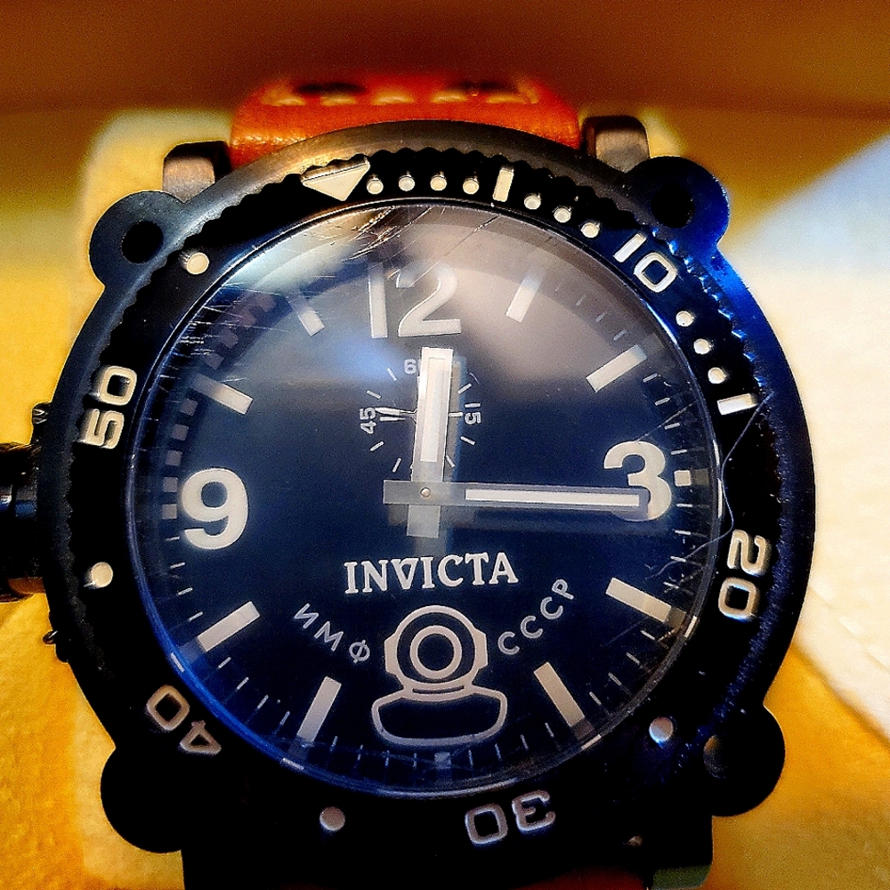 Invicta 7274 Mens Stainless Steel Lefty Russian DIver Black Dial Brown Strap
